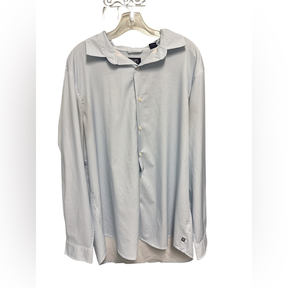 Chaps Men's XL Button Down Light Blue And White Gingham Print Dress Shirt